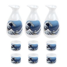 五體安樂A山景陶瓷酒瓶+酒杯 2入組, 3套, 瓶子 3p + 玻璃 6p