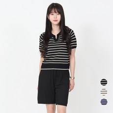 엘쏘 여성용 스트라이프 넥카라 니트 티셔츠