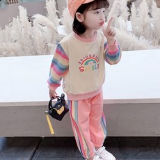 MK 女童彩虹長袖大學T + 束口褲套組