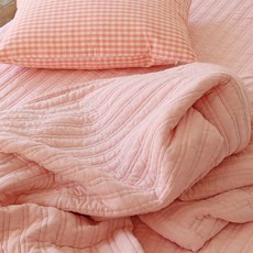Nubile 牛奶莫代爾100顏料水洗條紋絎縫床罩, 粉紅色