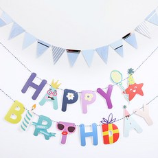 PARTYHAE 紙質生日派對字母拉旗 圖標 + 大理石藍, 1套, 混合色