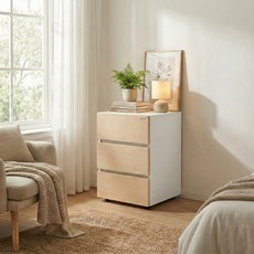 듀오백 라이트오피스 이동식 서랍장 고객직접설치, 화이트 + 라이트 우드, 3단