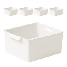 EZLIVING 食品儲藏室附把手收納籃 高款 象牙白 大號 5入, 5個