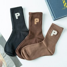 노이드비 여성용 쫀쫀한 골지 장목 마크P 양말 3켤레 세트