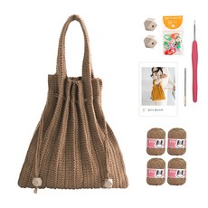 OliO yarna 단색 플리츠백 DIY 패키지 S, 704 샌드베이지(뜨개실), 베이지(우드볼), 랜덤발송(단수링), 1세트