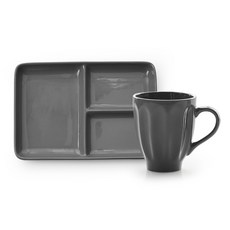 PRELUDE 素色餐具組 2入, 炭灰色, 餐盤+馬克杯