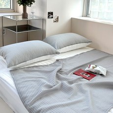 Lucidsleep 涼爽蓬鬆 海洋泡泡紗 夏季肚圍被 毯子 午睡毯 2入, 淺灰色