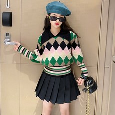 青少年款C菱形翻領針織衫