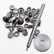 ButtonKing 環狀四合扣 15mm x 10組 + 手動安裝工具組, 黑鎳色, 1套