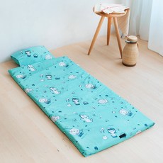 SIMBALION 雄獅 奶油獅 森林野餐系列 可黏式收納安親午睡記憶睡墊/含枕幼幼床 台灣製, 藍色, 1個