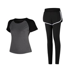 女款時尚瑜伽短袖T恤+短褲內搭褲組