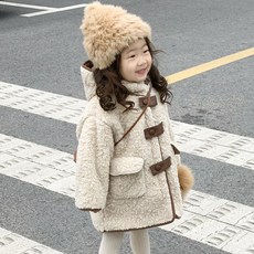 Yubli女童款Gabo厚羊毛連帽絨毛外套