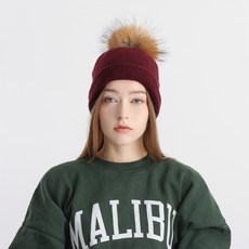 아이엠캡 라쿤 털 평직 니트 비니