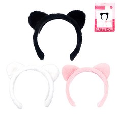 PARTYSHOW 可愛水貂貓耳髮箍3件組, 1套, 白色, 粉紅色, 黑色