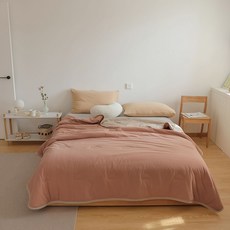 雲朵圖案絎縫雙面純棉薄被, 獨立粉紅色