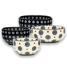 PAWIE 2人用餐碗組, 泡泡 海軍藍+紅色圓點, 飯碗 2入+大碗 2入