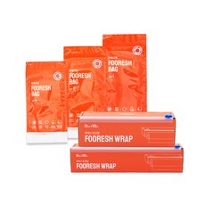 FOORESH 保鮮膜 M 20 x 100 cm + L 30 x 100 cm + 保鮮袋 S 15.5 x 38.5 cm 2L 5入 + M 18 x 43 cm 4L 5入 + L 23 x 52.5 cm 6L 5入 組合, 1套, 混合