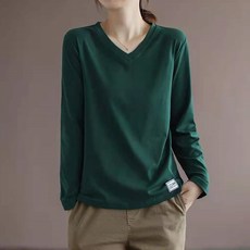 MarketA 女款簡約V領長袖輕熟女T恤