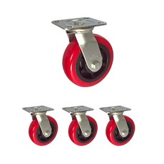 MASTER.S Daishin 腳輪 不銹鋼重型腳輪 DS 3360 PUP-S 6 重型不銹鋼聚氨酯襯套 紅色 扁平旋轉 S, 4個