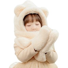 KIZTREE 孩童絨毛一體式圍巾手套 DM-134