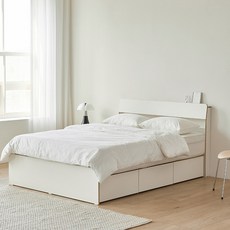 눕 알로 빗각 LED 3단 수납침대 프레임 + 본넬 매트리스 세트 방문설치, 화이트