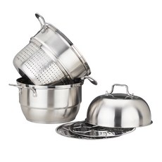 電磁爐適用多功能雙耳不鏽鋼蒸煮鍋組, 24厘米, 1個