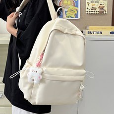 Elsso 旅行用大容量後揹包 + 可愛小熊鑰匙圈組合, 米白色