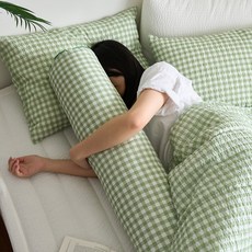 BOWELL 裝滿自然的竹纖維泡泡紗夏季涼爽身體枕套, 綠色檢查