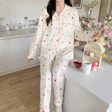 안나앤코 여성용 후르츠 긴팔 잠옷 파자마 상하의 세트