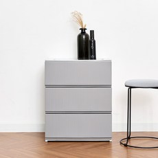 까사마루 트렌디 스트라이프 서랍장 와이드 500 완제품, 그레이, 3단