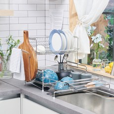 I NEX Clean Edge 5.0 全不鏽鋼可伸縮碗盤瀝水架組, 銀色, 1套, 2層