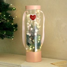 ScentBasket 假日紅莓棉花人造花束 LED圓筒提籃組, 白色, 1套