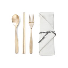 純棉餐具袋組, 象牙白(餐具袋), 湯匙+筷子+叉子+餐具袋