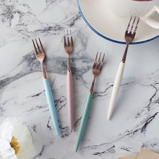 Bogen Eiffel 點心叉4件組 C款, 淺天藍色+淺粉紅+墨綠+奶油白, 1組