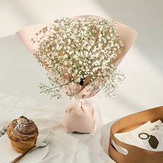 코코도르 생화 안개 선물용 미니 꽃다발, 화이트