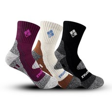 mont-bell 女款山脈線條氣墊中筒登山襪 3雙 MB-S09, 黑色、米色、酒紅色