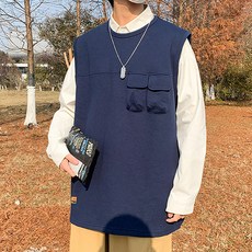 男款雙口袋亮點設計棉質休閒背心