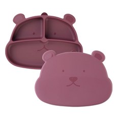 嬰兒熊造型矽膠盤+蓋子, 酒紅色