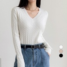 2nd Ground 女款麻花紋V領長袖針織上衣 SG50029