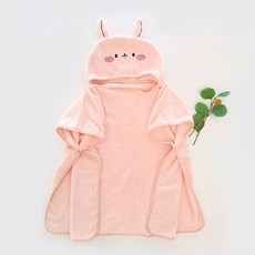 woojooi 害羞連帽浴袍幼兒浴巾, 粉色, 1個