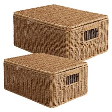 Nature Living 雛菊花園自然風附蓋藤編籃 2件組