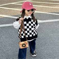 Yubli兒童款Kkunni格紋V領針織背心