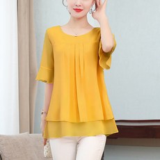 마더브띠 여성용 주름셔링 라운드넥 롱 블라우스