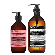 ecoliv 損傷修護潤髮乳 500ml+複方花香豐盈洗髮精 1L組, 1組