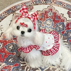 Puppy Dream 狗狗愛麗絲格紋荷葉邊無袖連身裙 10059, 紅色, 1個