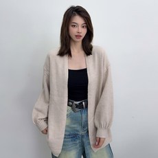 더시럽 여성용 심플 벌룬소매 오픈 가디건