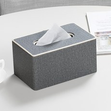 거실 티슈 리모컨 보관함 07 라운드 코너 고급 린넨 패턴, 그레이
