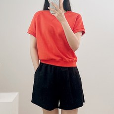 라미르 여성용 통기성 미디움 크롭 쭈리 맨투맨 반팔 티셔츠