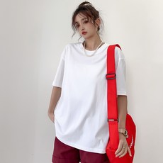 더시럽 여성용 통기성 루즈핏 20수 무지 반팔 티셔츠