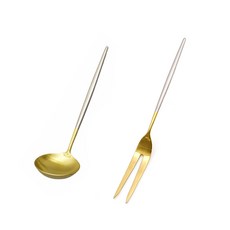 Table Art Abella 啞光兩色迷你鋼包 + 烹飪叉套組, 混色